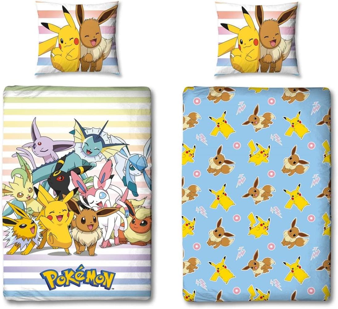 Pokemon Bettwäsche für Kinder 135x200 80x80 cm buntes Motiv mit Pikachu & Friends aus 100% Baumwolle Bild 1