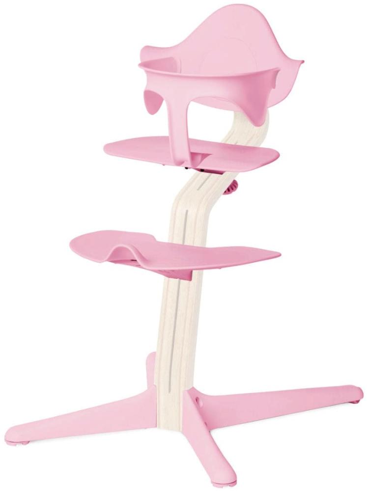 NOMI HOCHSTUHL – Gestell Eiche weiß lackiert und Stuhl rosa, MINI-Halterung rosa Bild 1
