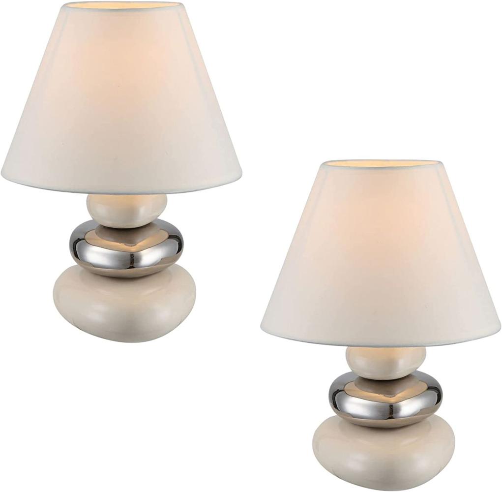 Nachttischlampe 2er Set Modern Schlafzimmer Tischlampe Lampenschirm Stoff Beige Bild 1