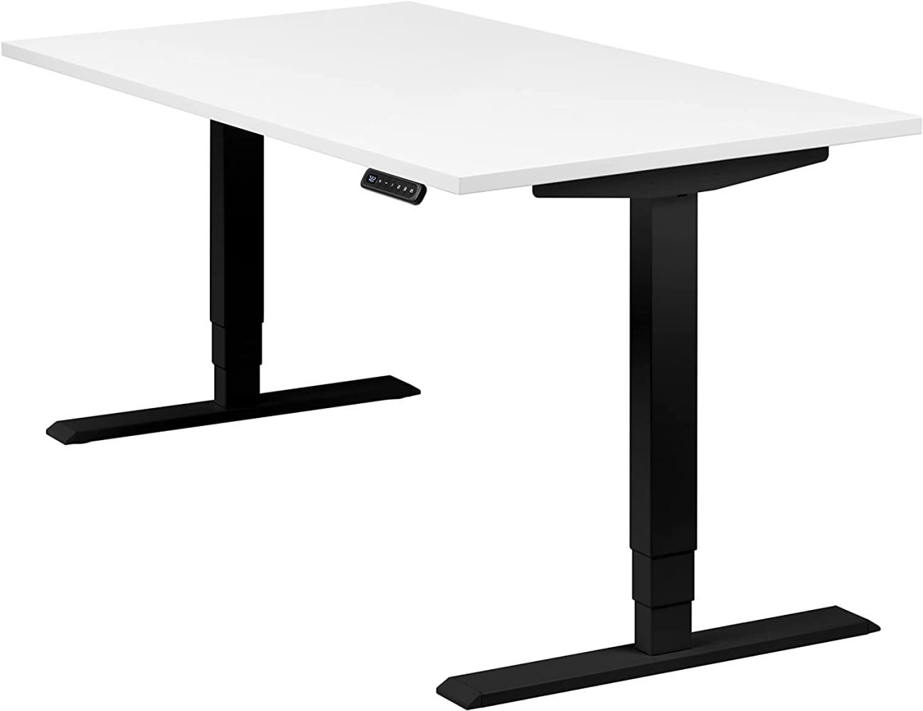 boho office® homedesk - elektrisch stufenlos höhenverstellbares Tischgestell in Schwarz mit Memoryfunktion, inkl. Tischplatte in 140 x 80 cm in Weiß Bild 1