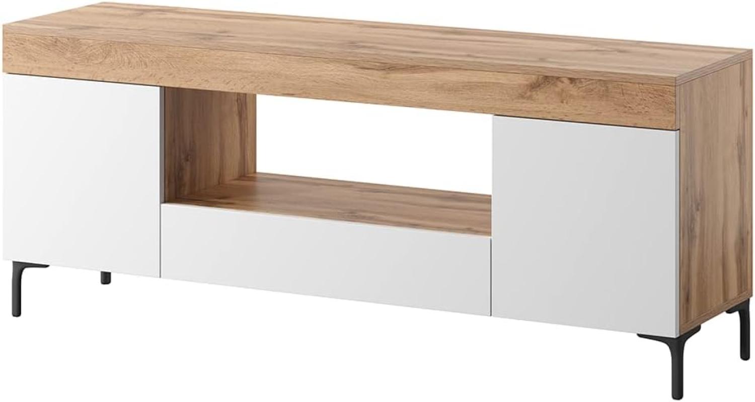 Selsey Gusto - TV-Schrank/TV-Board für Wohnzimmer, minimalistisch, 137 cm breit (Lancaster Eiche/Weiß Matt) Bild 1