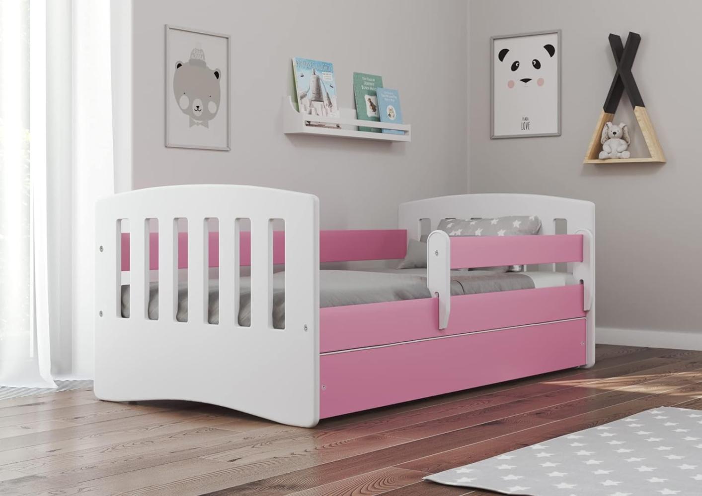 Bjird 'Classic' Kinderbett 80 x 140 cm, Rosa, inkl. Rausfallschutz, Lattenrost und Bettschublade Bild 1