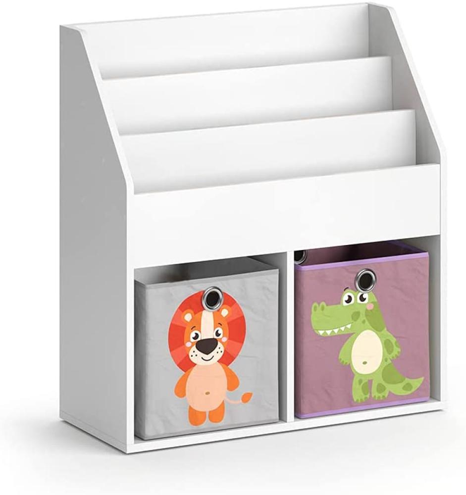 Vicco 'LUIGI' Kinderregal, weiß, mit 3 Fächern für Bücher und 2 Fächern für Faltboxeninkl. 2 Faltboxen (Löwe + Bär / Krokodil + Robbe) Bild 1