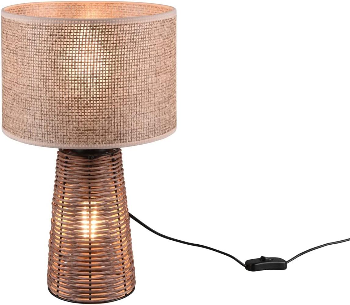 LED Tischleuchte Rattanfuß & Drahtgeflecht Lampenschirm Braun, 40cm Bild 1