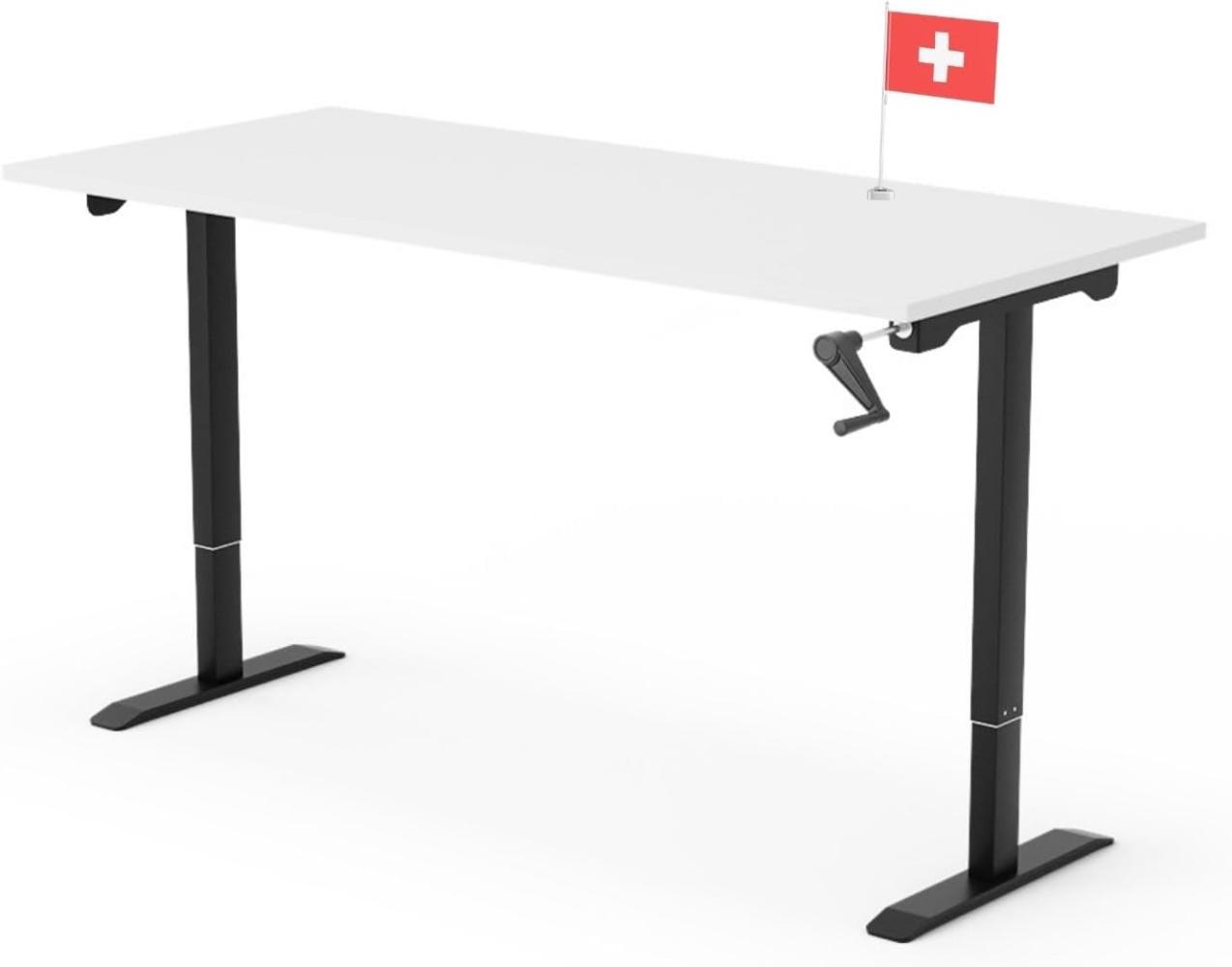 manuell höhenverstellbarer Schreibtisch EASY 180 x 80 cm - Gestell Schwarz, Platte Weiss Bild 1