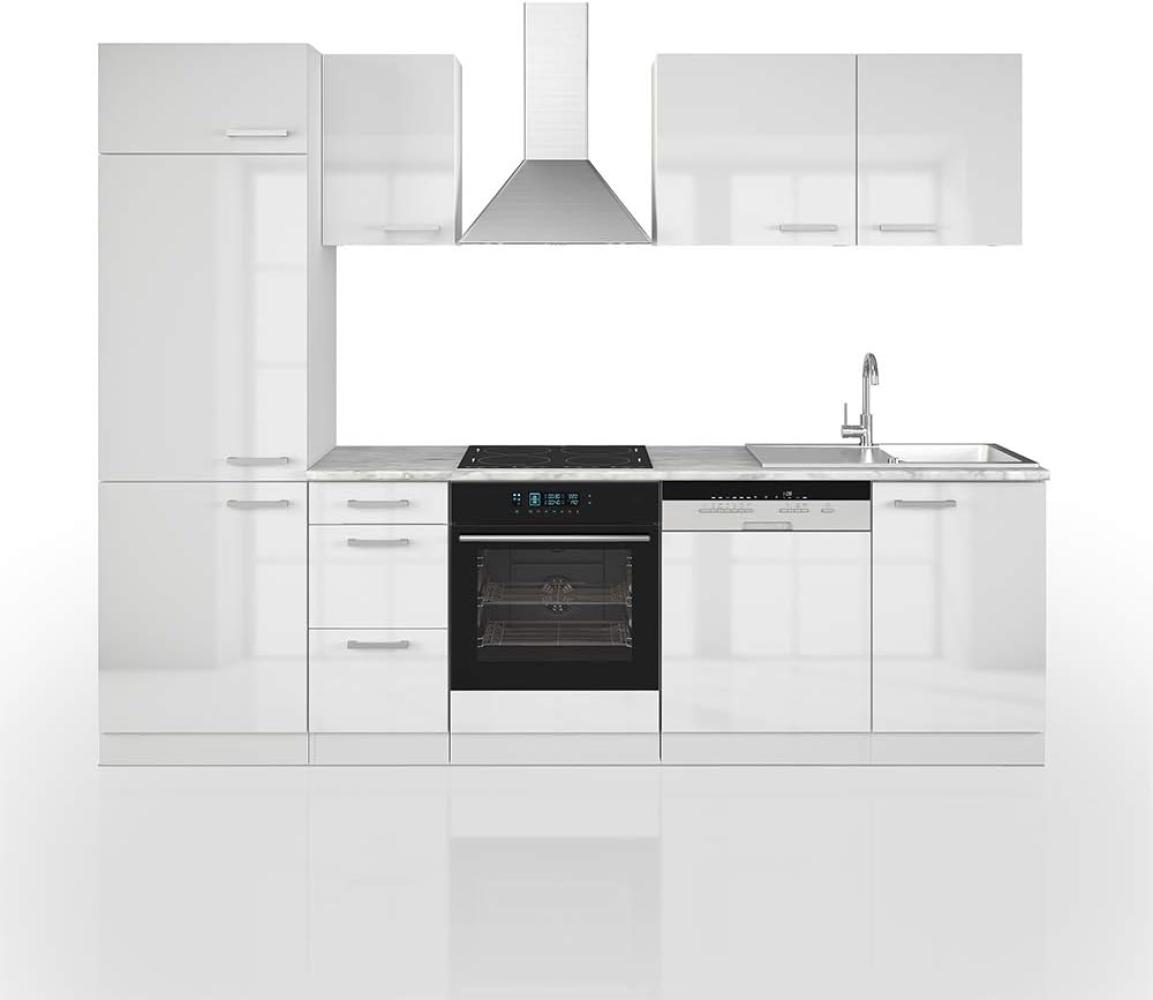 VICCO Küche 270 cm Küchenzeile Küchenblock Einbauküche Komplettküche – Frei Kombinierbar Weiß Hochglanz Bild 1