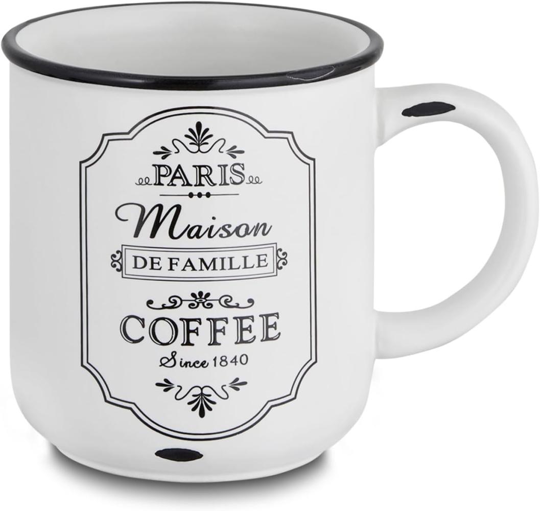 for friends Kaffeetasse für ca. 300ml Kaffee, Paris Line in Schwarz & Weiß mit Aufdruck COFFE, Tasse mit Henkel Vintage im Shabby Look, aus Keramik Steingut Bild 1
