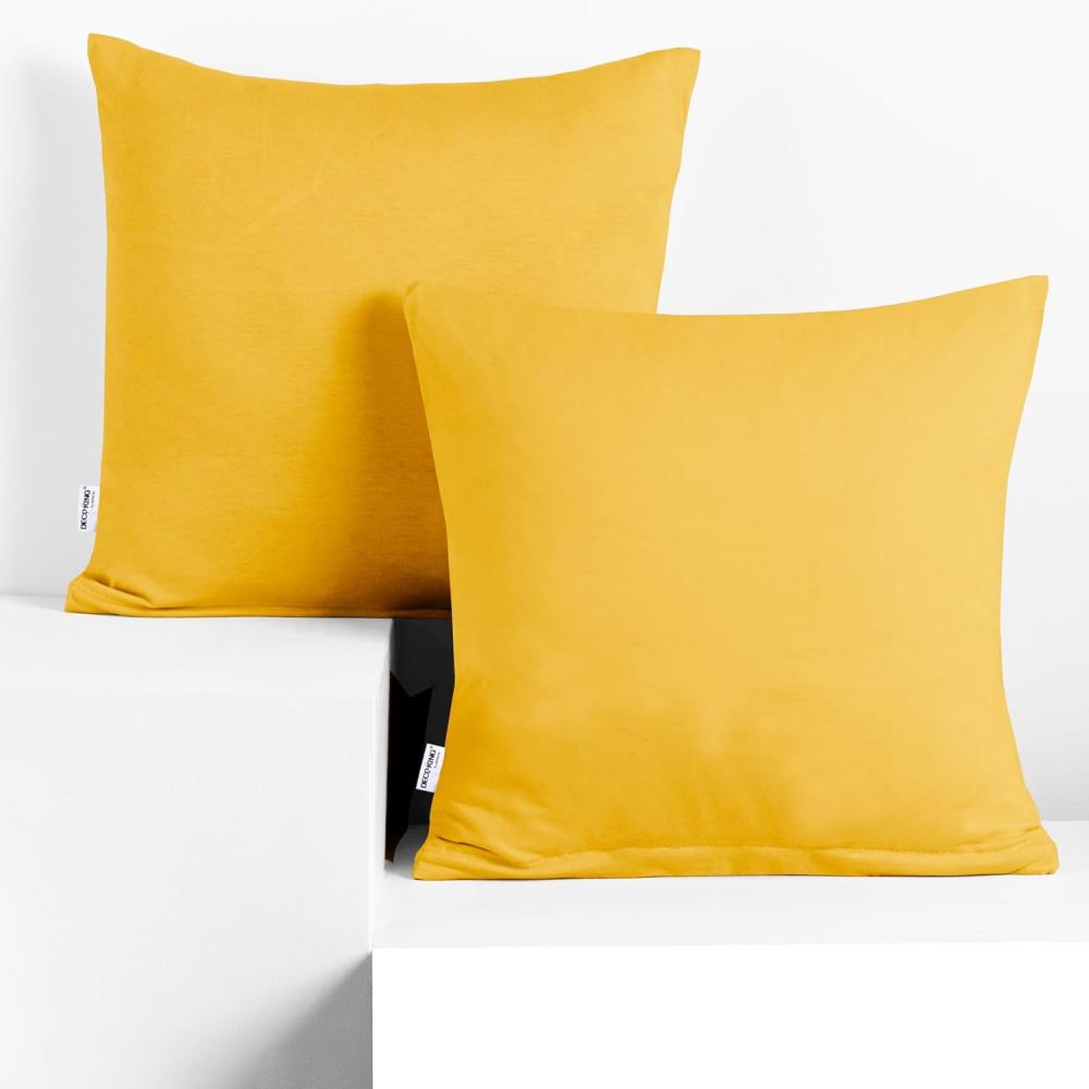 DecoKing 2 Kissenbezüge 80x80 cm Jersey Baumwolle Reißverschluss gelb Amber Bild 1