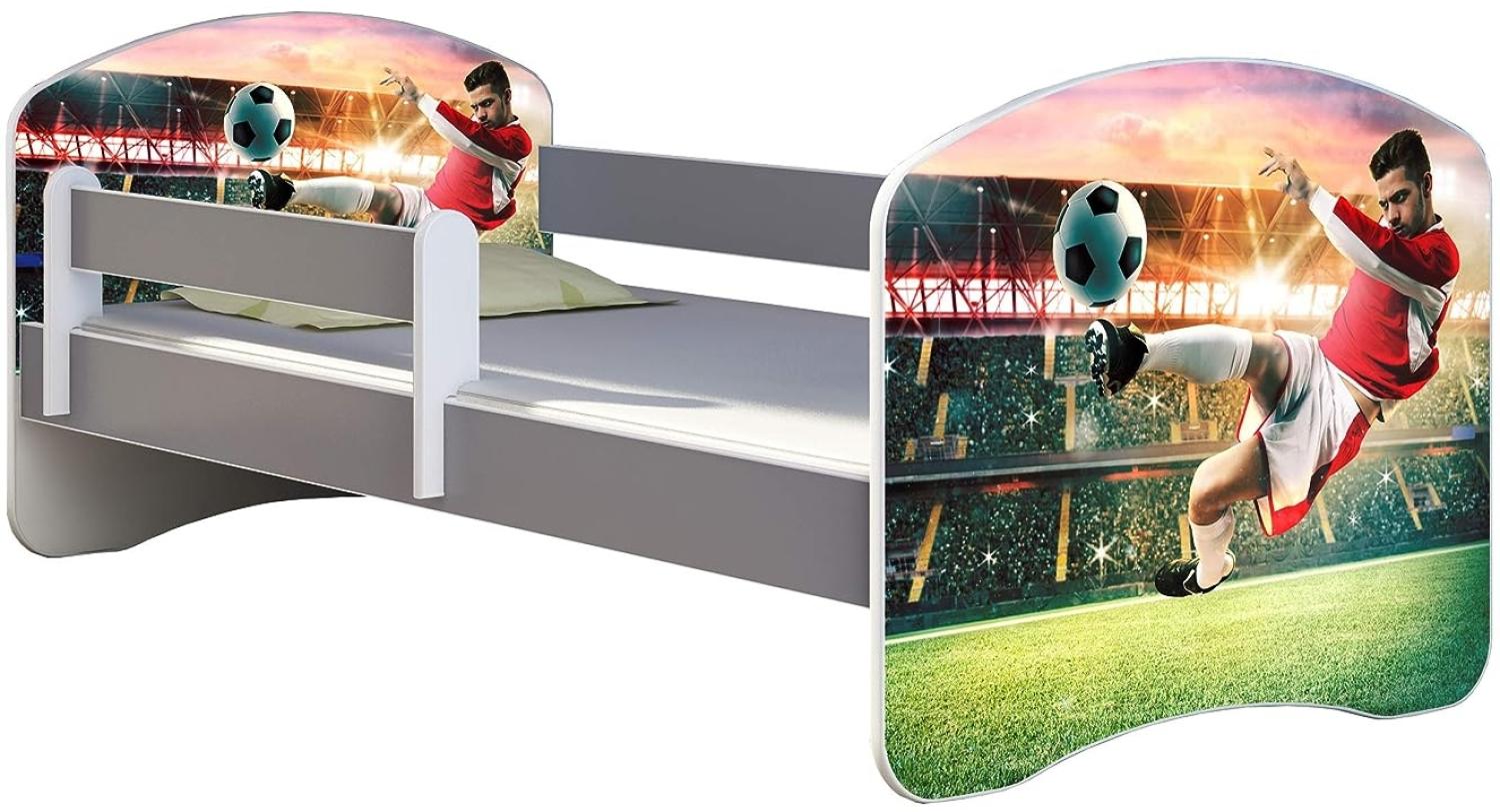 ACMA Kinderbett Jugendbett mit Einer Schublade und Matratze Grau mit Rausfallschutz Lattenrost II (37 Fußballer 2, 180x80) Bild 1