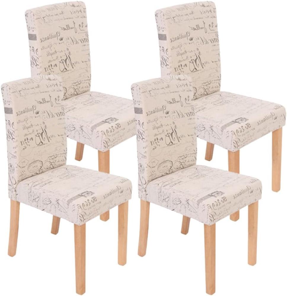 4er-Set Esszimmerstuhl Stuhl Küchenstuhl Littau ~ Textil mit Schriftzug, creme, helle Beine Bild 1