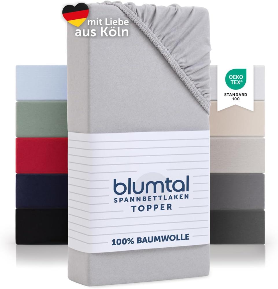 Blumtal® Basics Jersey (2er-Set) Spannbettlaken 90x200cm -Oeko-TEX Zertifiziert, 100% Baumwolle Bettlaken, bis 7cm Topperhöhe, Moonlight Grey - Grau Bild 1
