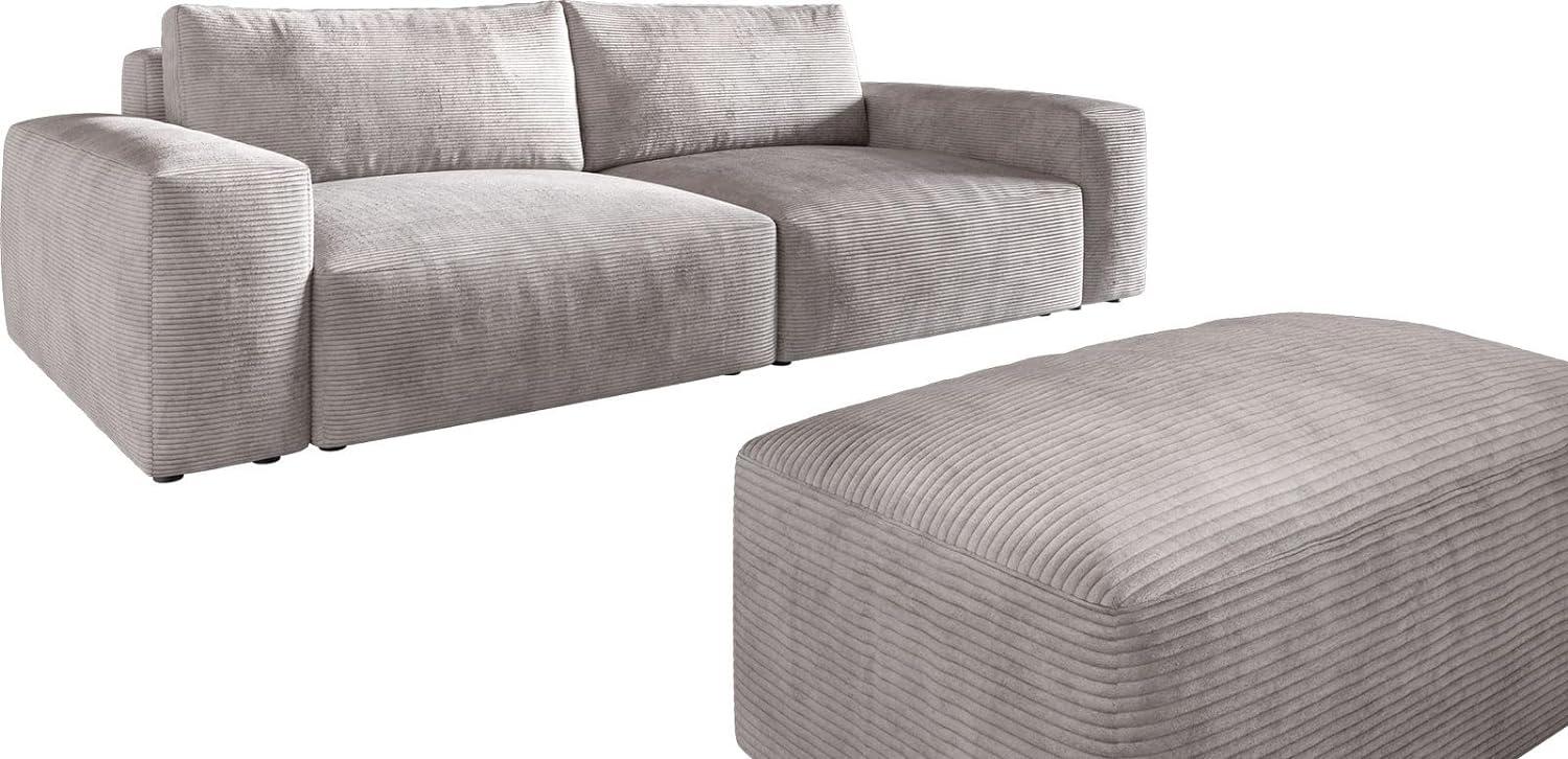 Big-Sofa Lanzo XL 270x130 cm Cord Silbergrau mit Hocker Bild 1