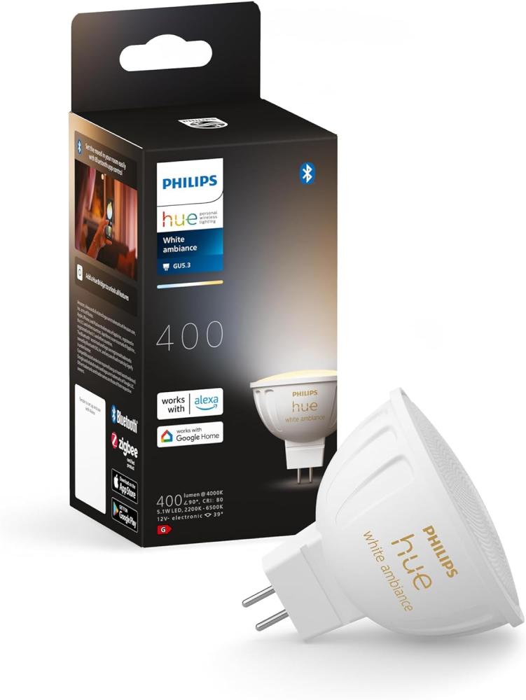 Philips Hue White Ambiance MR16 LED Lampe, dimmbar, alle Weißschattierungen, steuerbar via App, kompatibel mit Amazon Alexa (Echo, Echo Dot) Bild 1