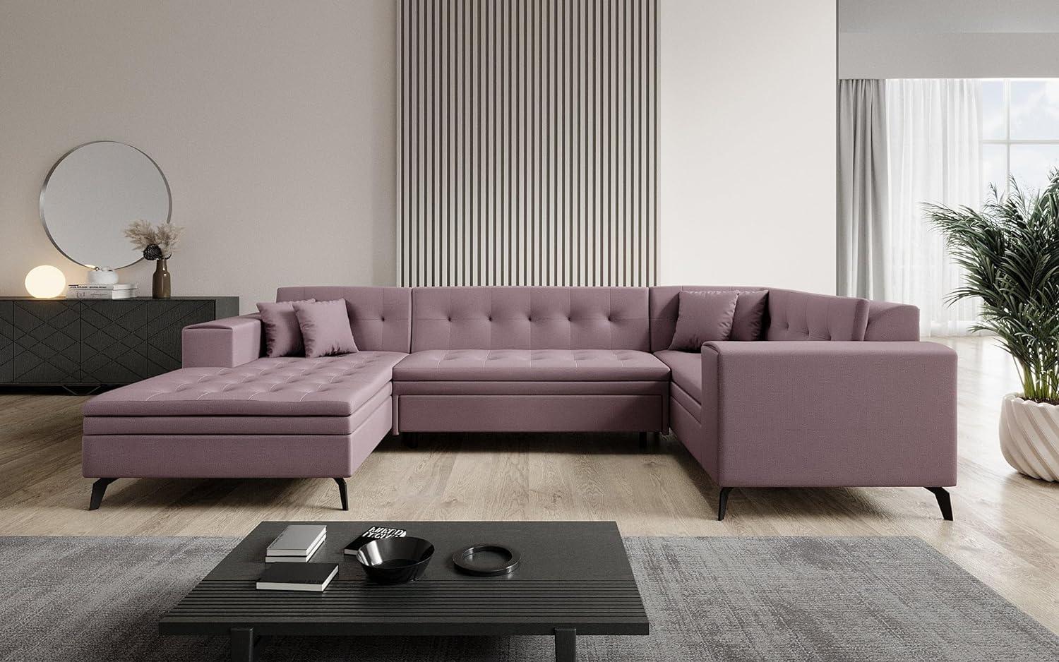 Designer Sofa Neola mit Schlaffunktion Stoff Rosé Links Bild 1