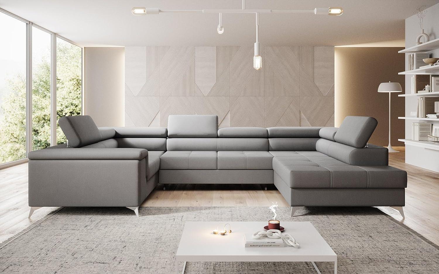 Designer Sofa Torino mit Schlaf- und Klappfunktion Stoff Grau Rechts Bild 1