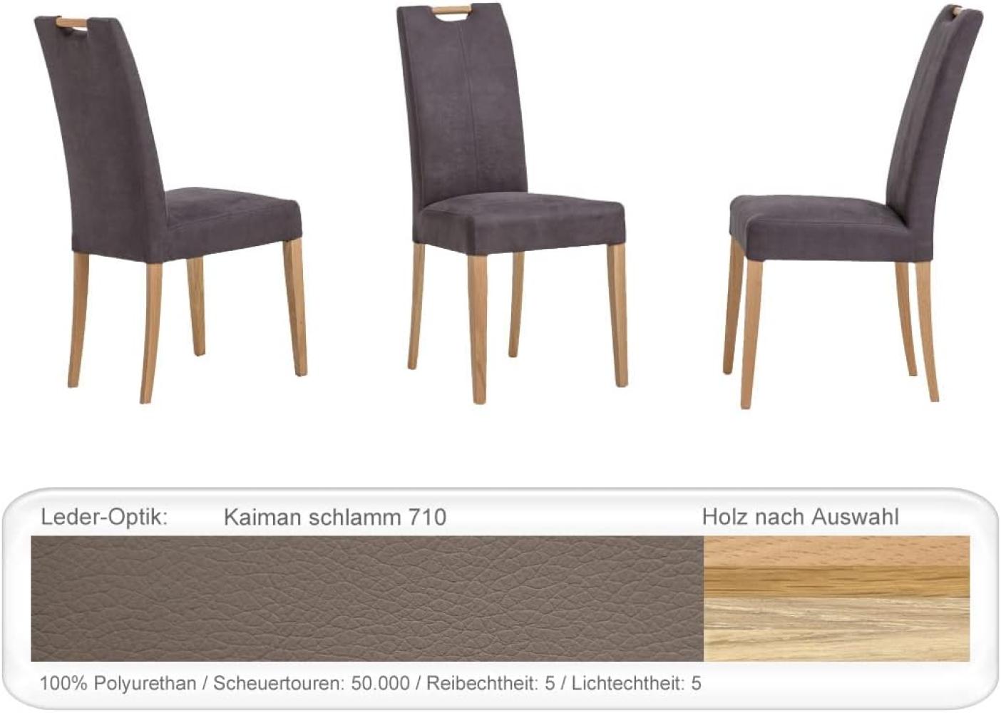 4x Stuhl Silvana Varianten Polsterstuhl Esszimmerstuhl Massivholzstuhl Eiche natur lackiert, Kaiman schlamm Bild 1