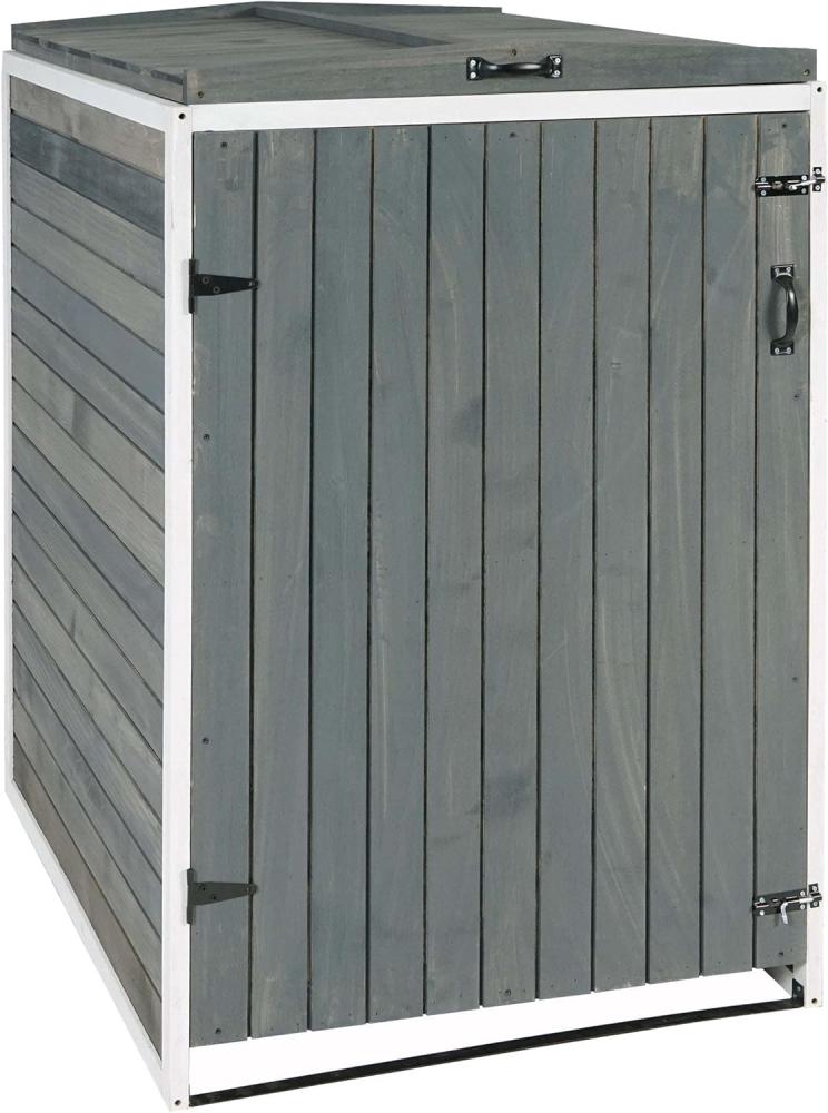 XL 1er-/2er-Mülltonnenverkleidung HWC-H74, Mülltonnenbox, erweiterbar 126x80x98cm Holz MVG ~ grau-weiß Bild 1