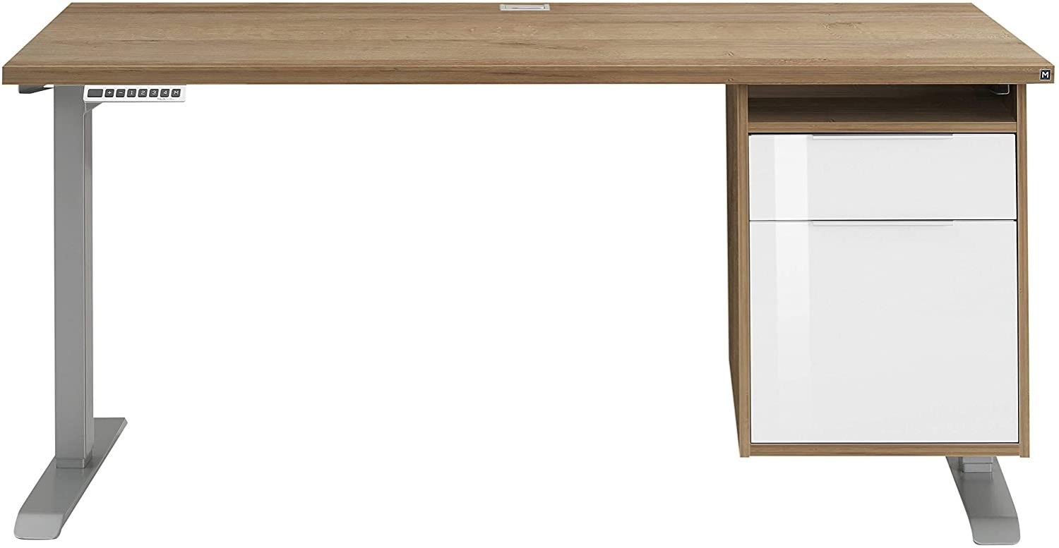 MAJA Möbel eDJUST Schreib-und Computertische, Holzwerkstoff, Metall platingrau-Riviera Eiche, ca. 150x122,5x80 cm Bild 1