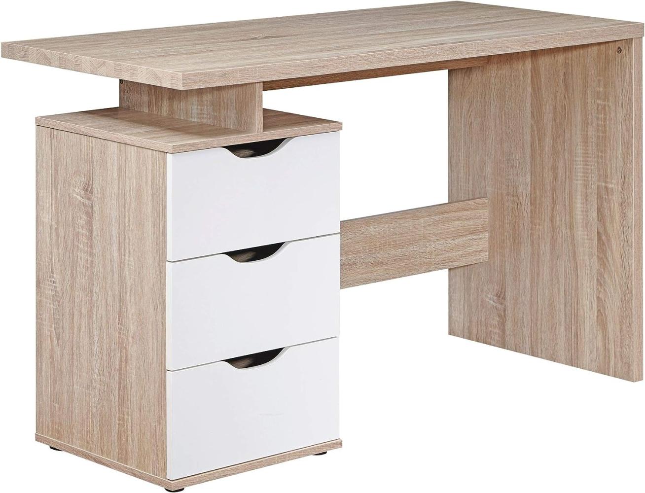 Schreibtisch mit 3 Schubladen, Sonoma/ Weiß, 120 x 76 x 53 cm Bild 1