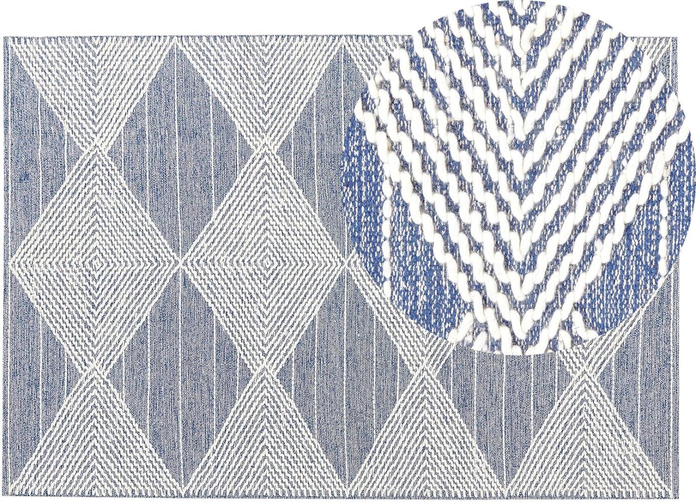 Teppich Wolle beige blau 140 x 200 cm geometrisches Muster Kurzflor DATCA Bild 1