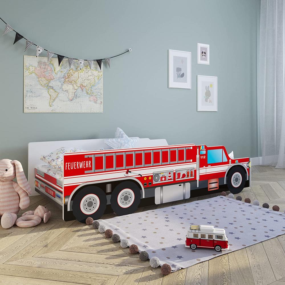 Kids Collective 'Feuerwehr' Autobett 80x160 cm, mit Rausfallschutz und Lattenrost Bild 1
