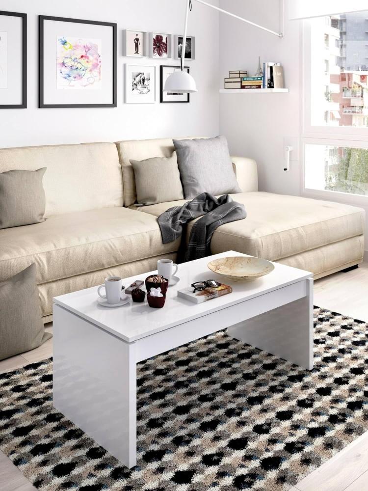 Dmora Cuar, Wohnzimmer Zeitschriftenhalter mit Stauraum, Couchtisch erhöht, 102x50h43 cm, Weiß Bild 1