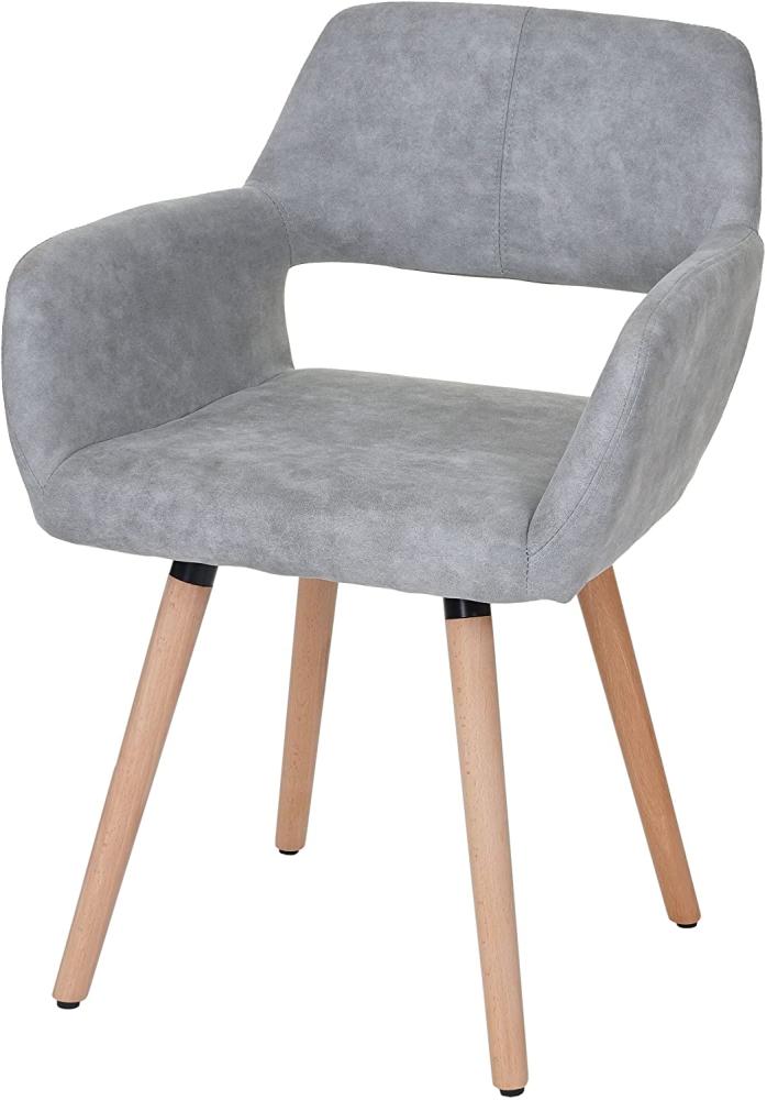Esszimmerstuhl HWC-A50 II, Stuhl Küchenstuhl, Retro 50er Jahre Design ~ Textil, vintage betongrau, helle Beine Bild 1