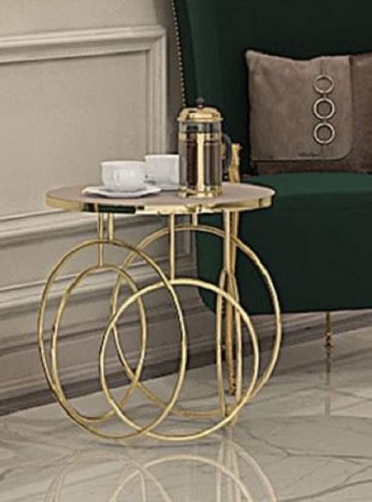 Casa Padrino Luxus Beistelltisch Gold / Creme - Designer Tisch mit Marmorplatte - Luxus Wohnzimmer & Hotel Möbel - Luxus Qualität Bild 1