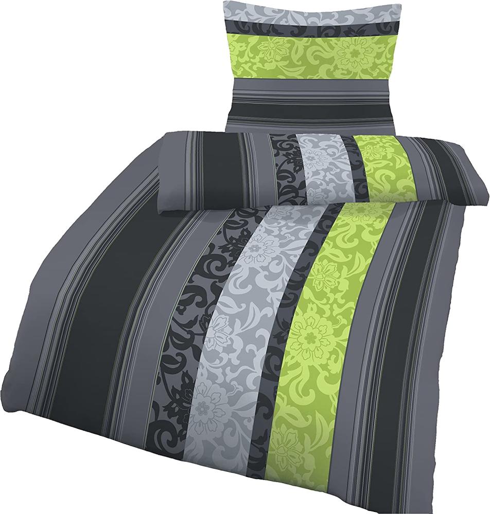 soma Biber Bettwäsche 2 teilig Bettbezug 135 x 200 cm Kopfkissenbezug 80 x 80 cm Blume Barock grün Bild 1