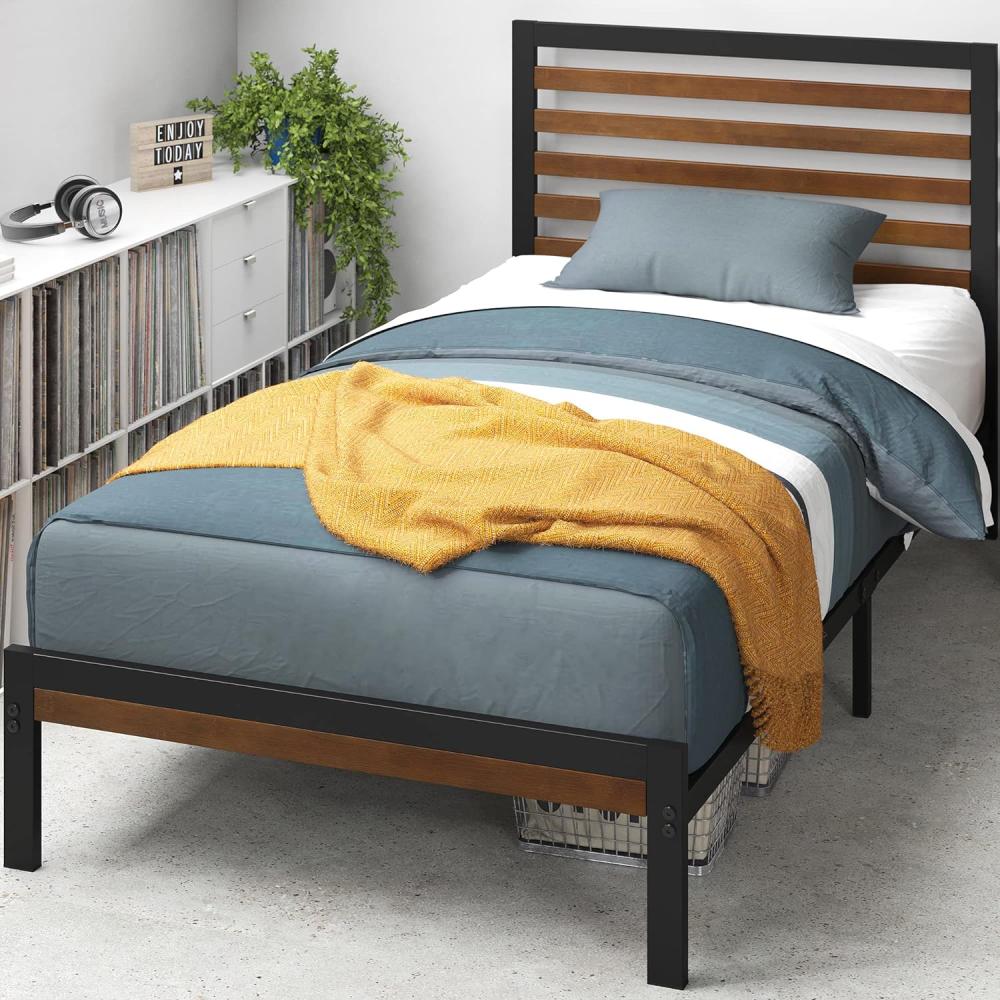 Zinus Kai Bett 100 x 200 cm - 30 cm Höhe - Einzelbett - Plattformbettgestell aus Bambus und Metall - Schwarz und braun Bild 1