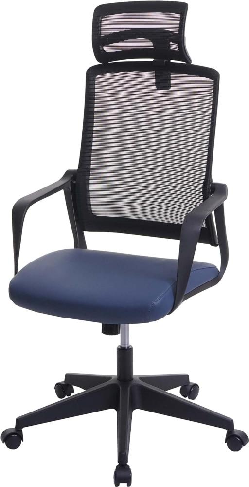 Bürostuhl HWC-J52, Drehstuhl Schreibtischstuhl, ergonomisch Kopfstütze, Kunstleder ~ blau-grau Bild 1