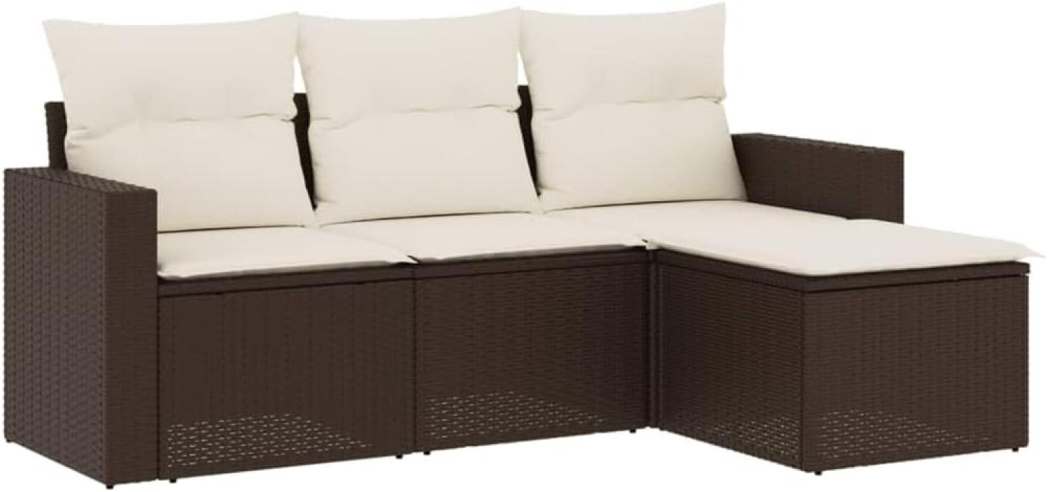 vidaXL 4-tlg. Garten-Sofagarnitur mit Kissen Braun Poly Rattan Bild 1