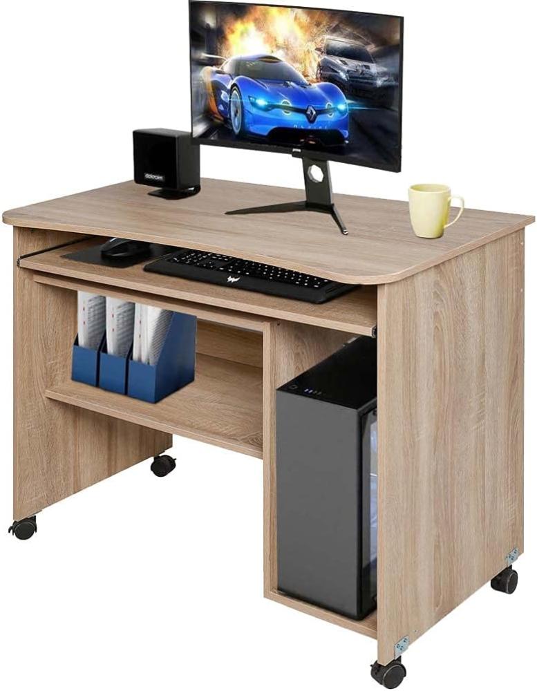 BAKAJI Schreibtisch mit Tastaturablage und Ablage aus Holz mit Rollen Eiche, Unica Bild 1