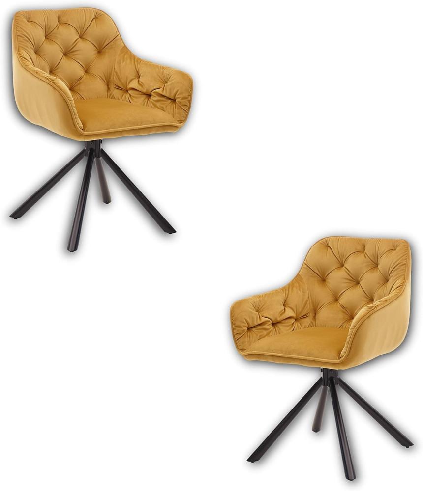 CLAIRE 2er Set Esszimmerstühle drehbar mit schwarzem Metall Gestell und Samtbezug, Gold - Bequeme Armlehnstühle für Esszimmer und Wohnzimmer - 57 x 81 x 58 cm (B/H/T) Bild 1