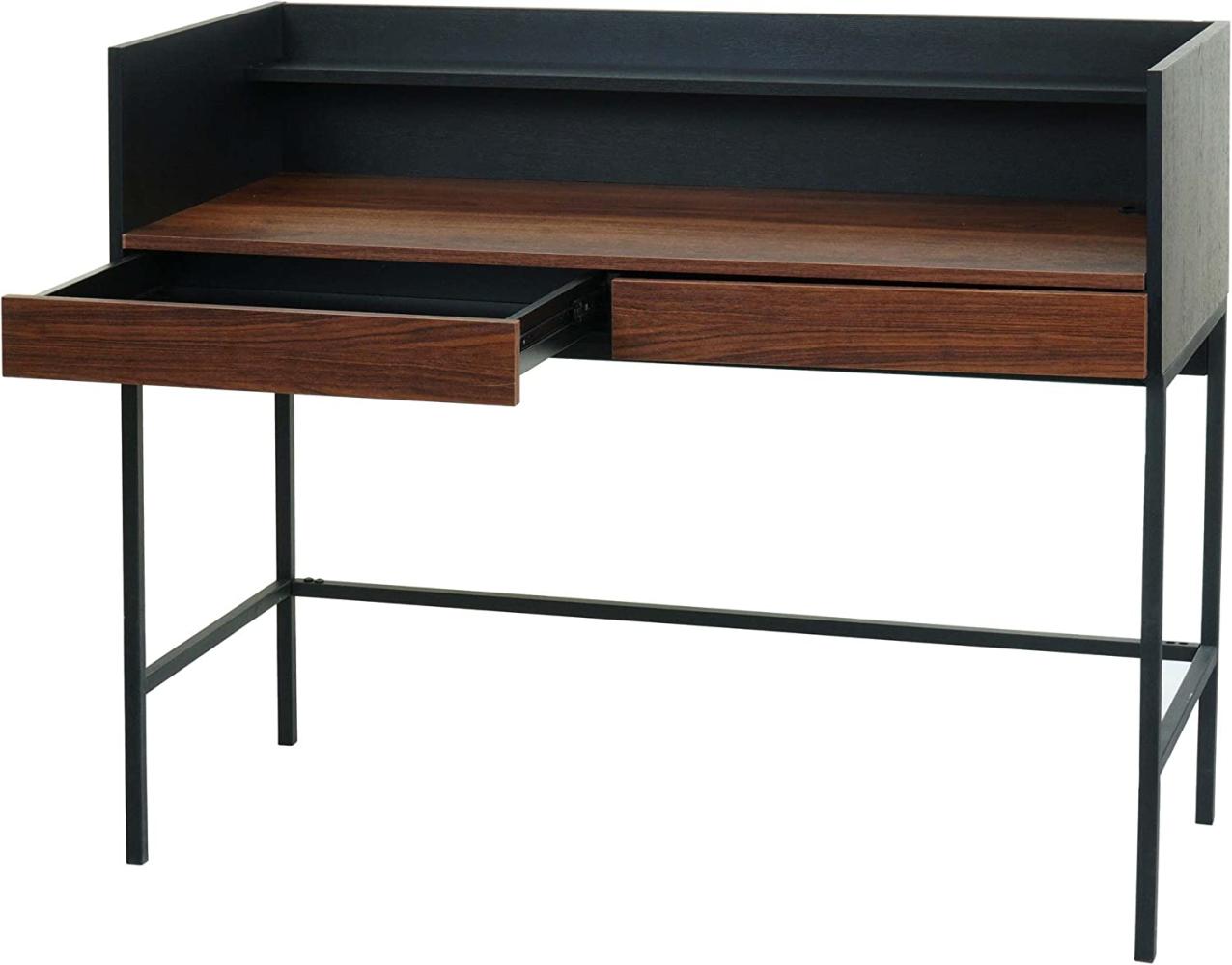 Schreibtisch HWC-J79, Bürotisch Computertisch Arbeitstisch, Schublade 120x50cm Holz Metall ~ Walnuss-Optik Bild 1