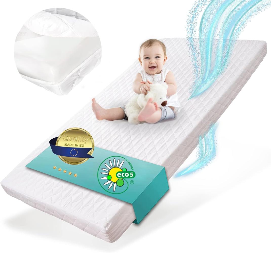 Alcube® Babymatratze 60x120 aus stabilem Schaumstoff mit waschbarem Bezug bei 60°C - Kindermatratze 120x60 für Gitterbett - kombinierbar mit Nässeschutz und Spannbettlaken Bild 1