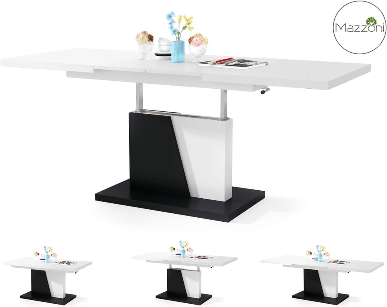 Design Couchtisch Tisch Grand Noir Weiß matt/Schwarz matt stufenlos höhenverstellbar ausziehbar 120 bis 180cm Esstisch Bild 1