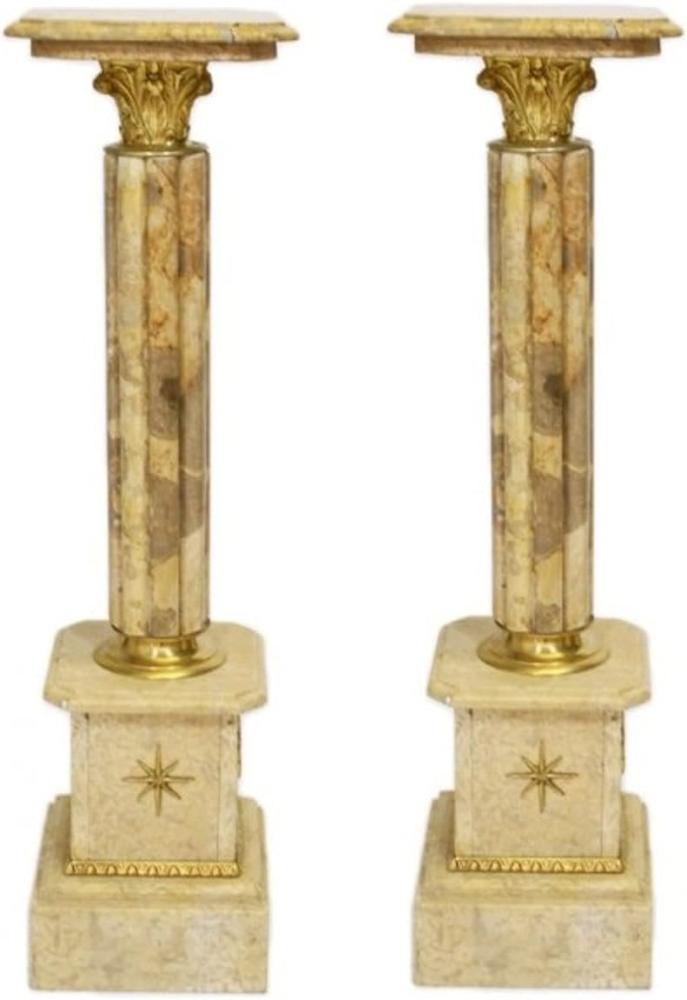Casa Padrino Barock Marmor Säulen Set Creme / Gold - Marmor Säule (2 Stk) Bild 1