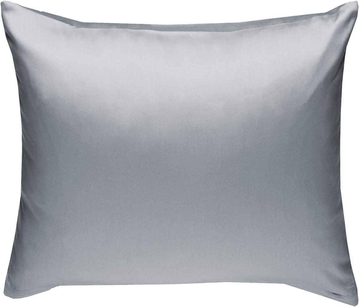 Bettwaesche-mit-Stil Mako-Satin / Baumwollsatin Bettwäsche uni / einfarbig grau Kissenbezug 50x50 cm Bild 1