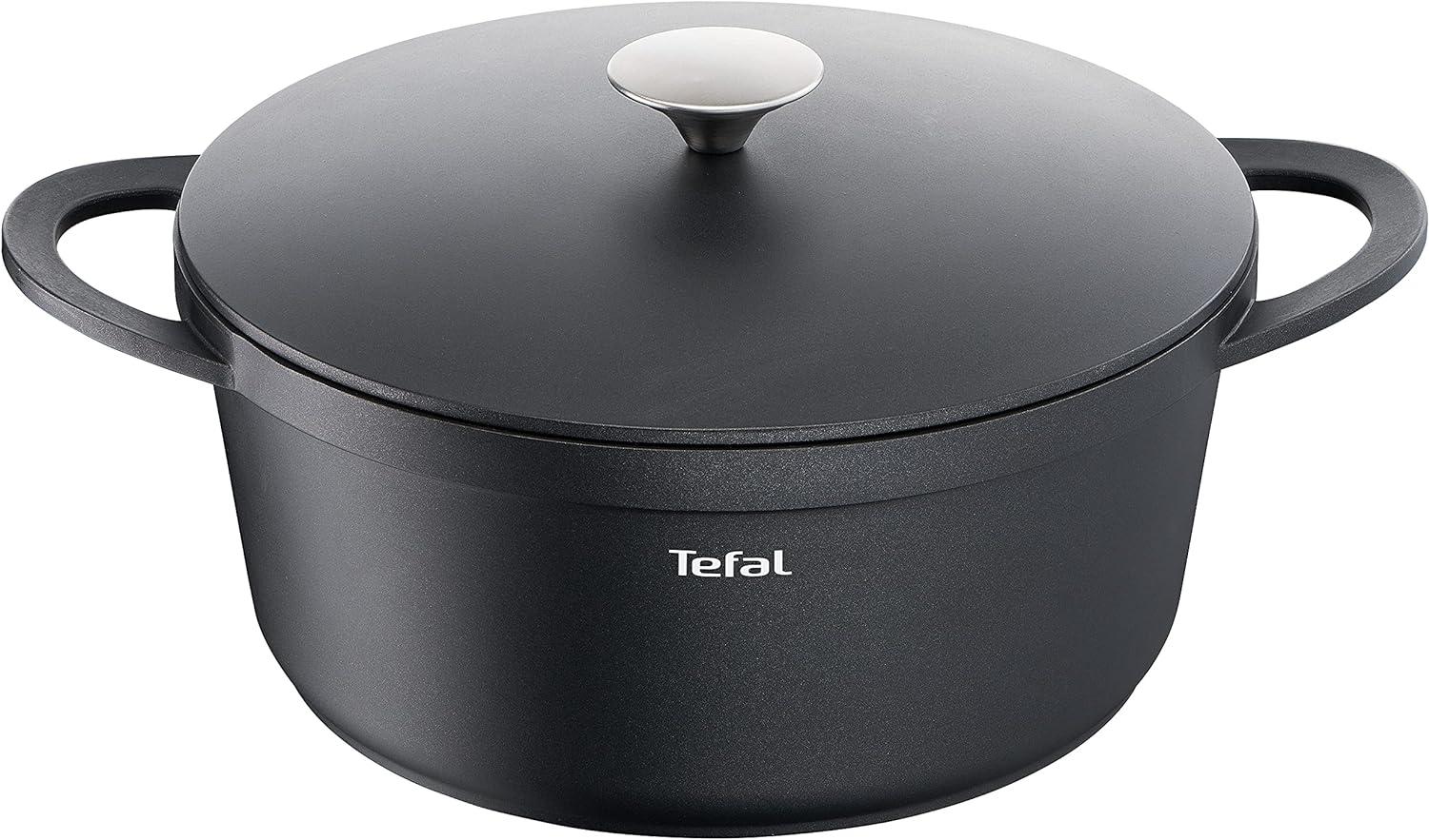 TEFAL TRATTORIA E21853 Schmortopf| Aluguss | Gussdeckel | Antihaft-Beschichtung| gute Wärmespeicherung | für Schmorgerichte | Silikon Griffschutz inkl. | Bratentopf | induktionsgeeignet|Schwarz, 28cm Bild 1