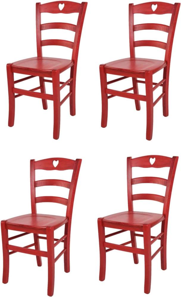 Tommychairs - 4er Set Stühle Cuore für Küche und Esszimmer, Robuste Struktur aus Buchenholz, in Anilinfarbe Rot lackiert und Sitzfläche aus Holz Bild 1