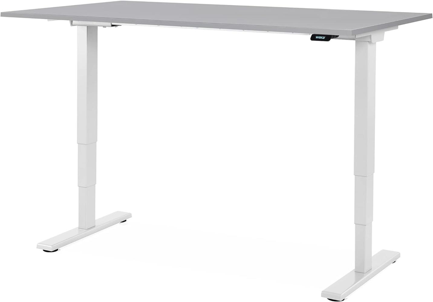WRK21® SMART Elektronisch höhenverstellbarer Schreibtisch, Holz, Uni-Grau/Weiß, 140 x 80 x 61-126 cm Bild 1