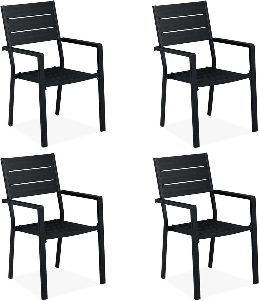 Relaxdays Gartenstuhl 4er Set, HBT 90 x 53,5 x 59 cm, Balkonstühle m. Armlehnen, Metall, Moderne Terrassenmöbel, schwarz Bild 1