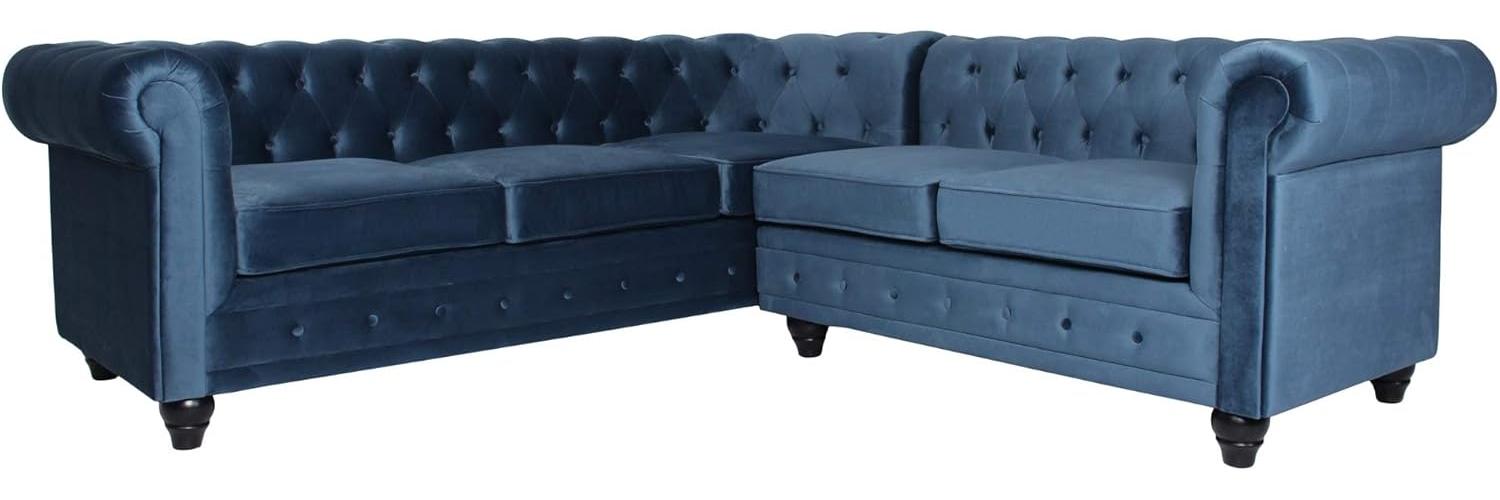 Menzzo Gustave Ecksofa im Chesterfield-Stil mit Samtbezug Blau Bild 1