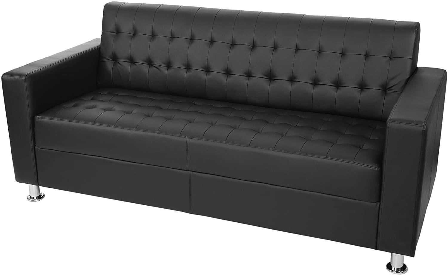 3er Sofa Kunda, Couch Loungesofa, Kunstleder, Metall-Füße 180cm ~ schwarz Bild 1