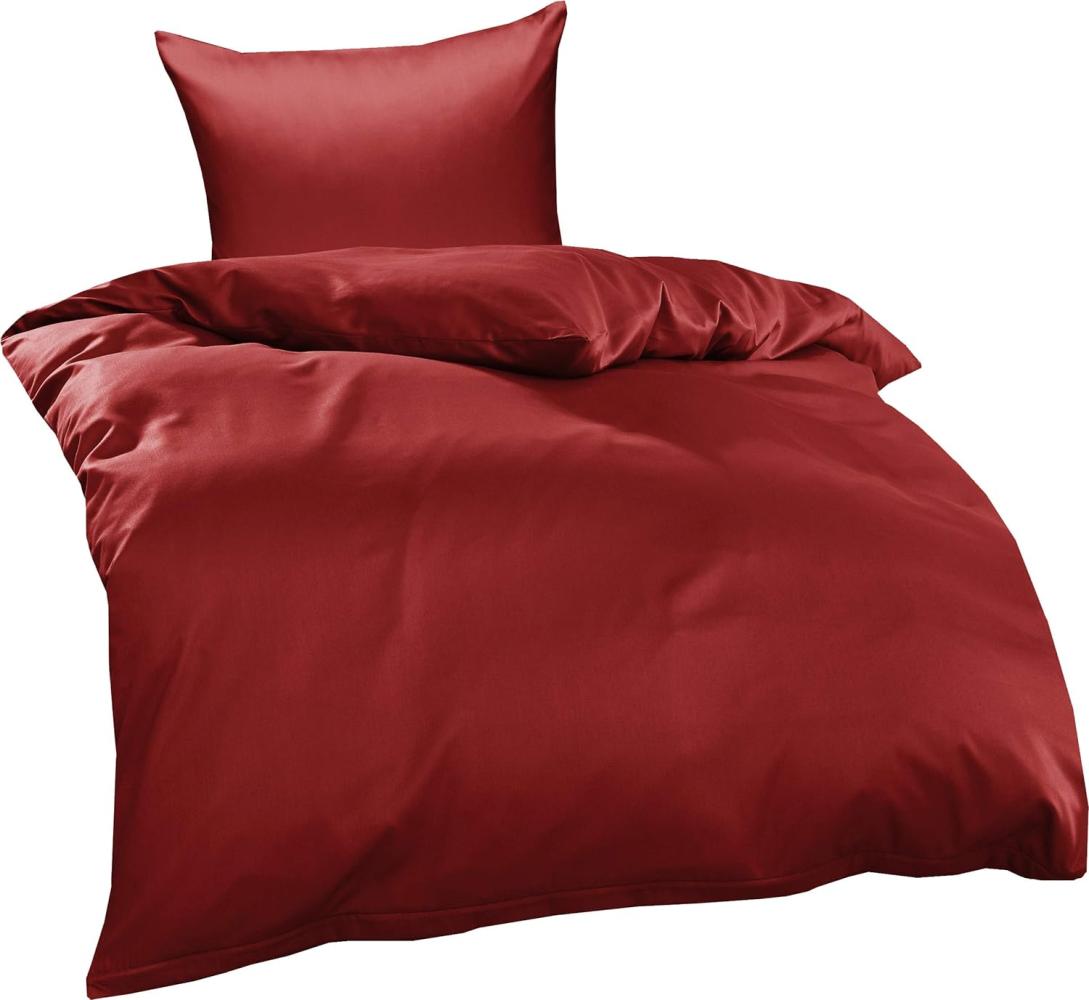 Mako Interlock Jersey Bettwäsche "Ina" uni/einfarbig rot Garnitur 155x220 + 80x80 von Bettwaesche-mit-Stil Bild 1