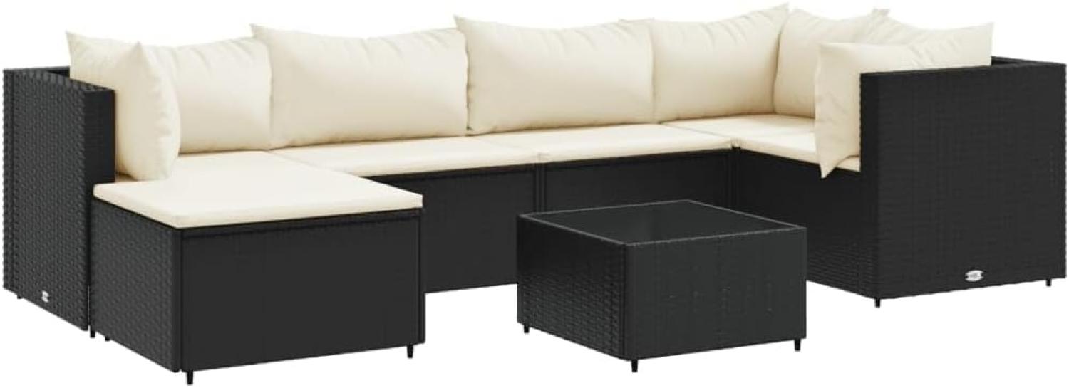 7-tlg. Garten-Lounge-Set mit Kissen Schwarz Poly Rattan 3308216 Bild 1