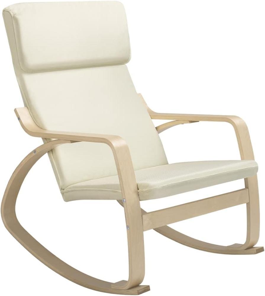 BAKAJI Beige Schaukelstuhl Relaxsessel aus Baumwolle Rückenlehne Ergonomisches Kissen, Holz, Standard Bild 1