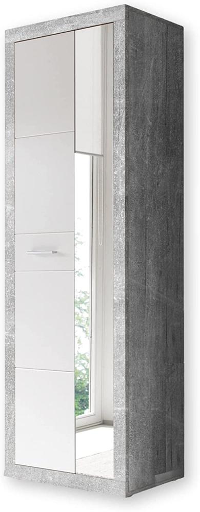 'Stone' Garderobenschrank mit Spiegel, Betonoptik/ Weiß Glanz, 68 x 198 x 37 cm Bild 1