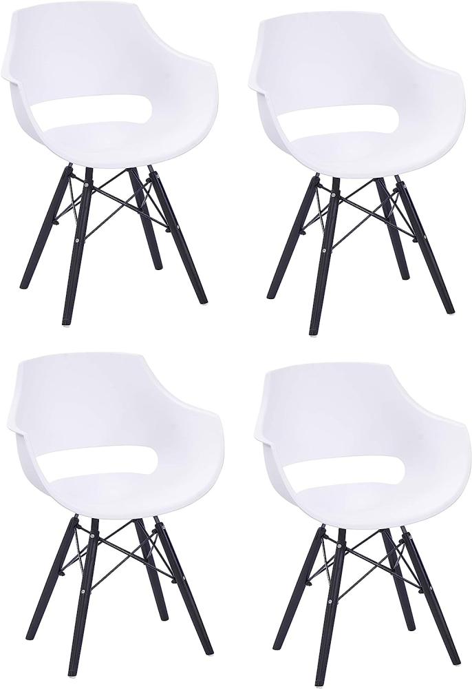 SAM 4er Set Schalenstuhl Lea, Weiß, ergonomisch geformte Sitzschale aus Kunststoff, bequemer Esszimmerstuhl im Retro-Design, schwarzes Holzgestell Bild 1